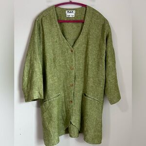 FLAX 100% Linen Oversized Tunic Shirt Tunic Pockets Lagenlook Boho Sz Large